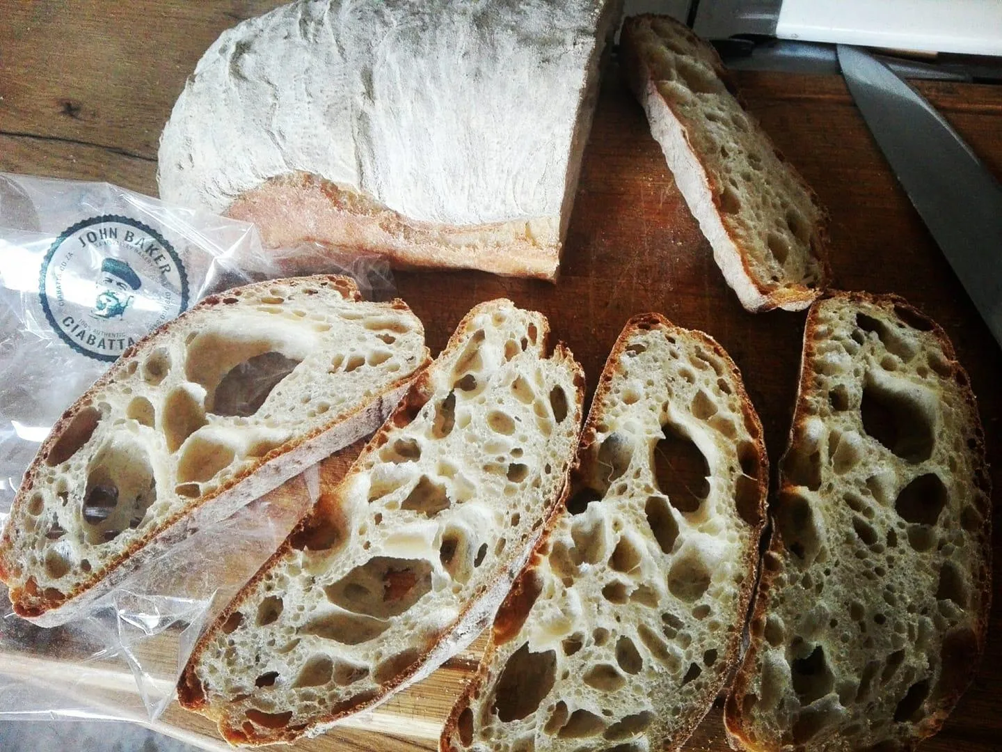 Ciabatta loaves cooling after baking